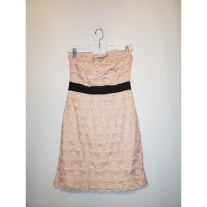 H&M Women's 8 Strapless Short Mini Dress Cream Lace Black Sash Back Zip Lined